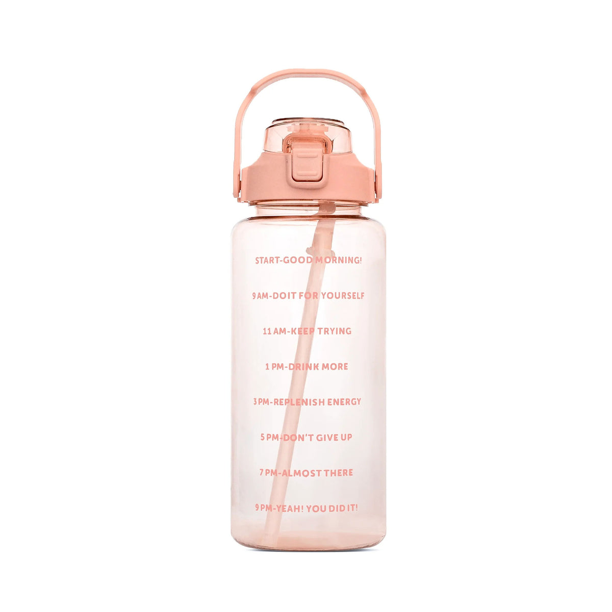LARGE TRANSPARENT (PEACH) WATER BOTTLE WITH STRAW