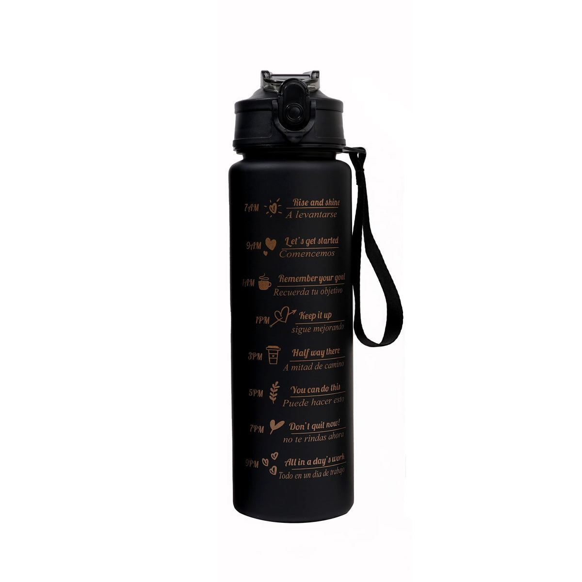 MEDIUM BLACK WATER BOTTLE WITH STRAW