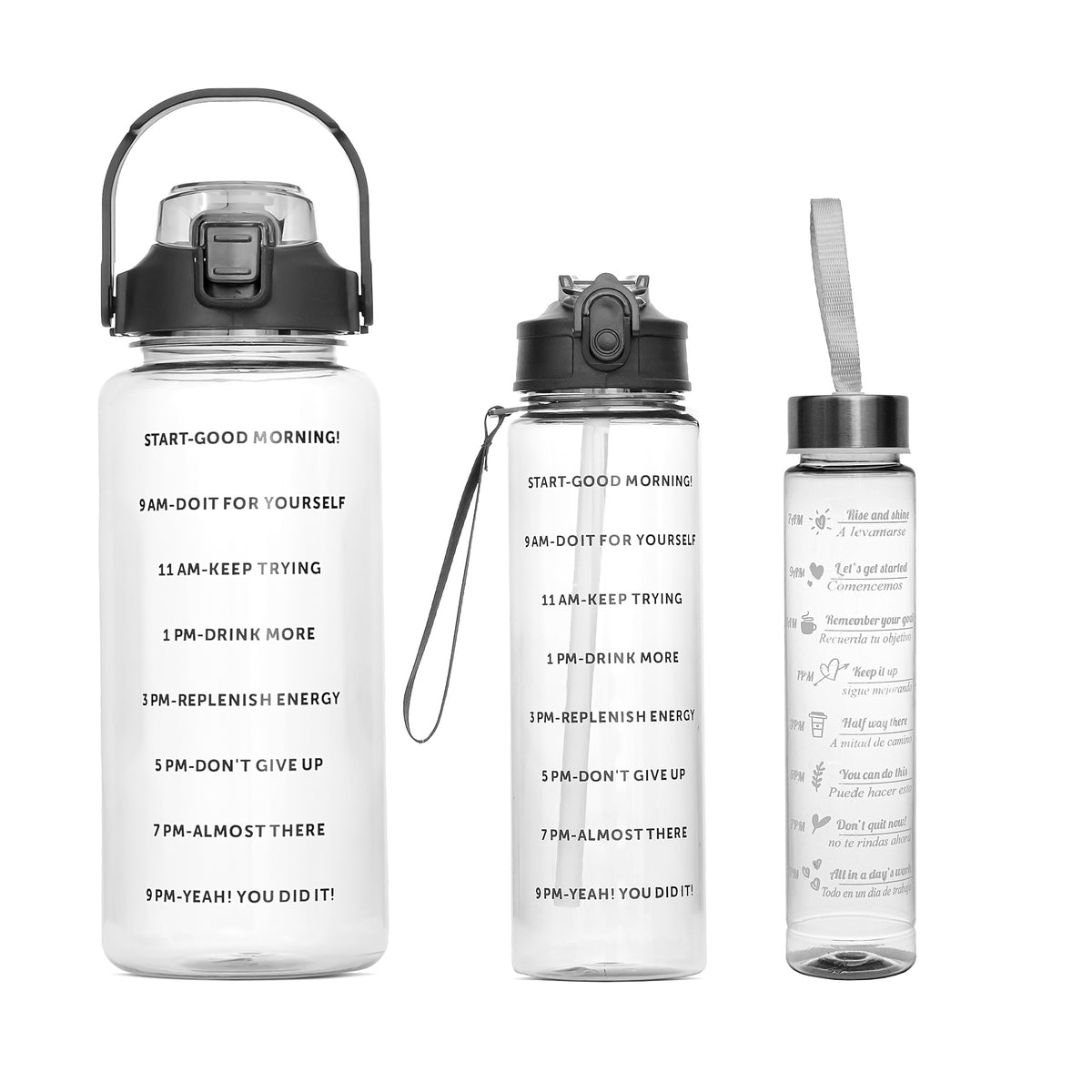 3 PCS TRANPARENT WATER BOTTLES WITH STRAW
