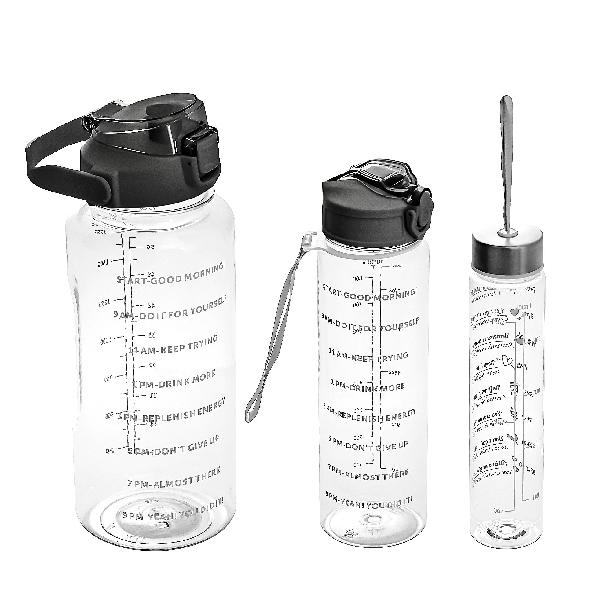 3 PCS TRANPARENT WATER BOTTLES WITH STRAW